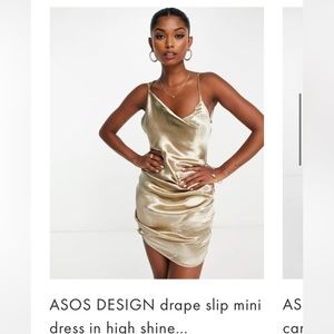 ASOS gold slip satin cami dress size 8 (never worn)
